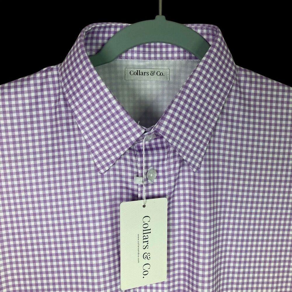 Collars & Co Polo Shirt Mens Small Lavender Purple Gingham Dress Collar Golf NWT
